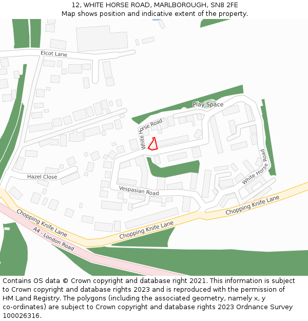 12, WHITE HORSE ROAD, MARLBOROUGH, SN8 2FE: Location map and indicative extent of plot