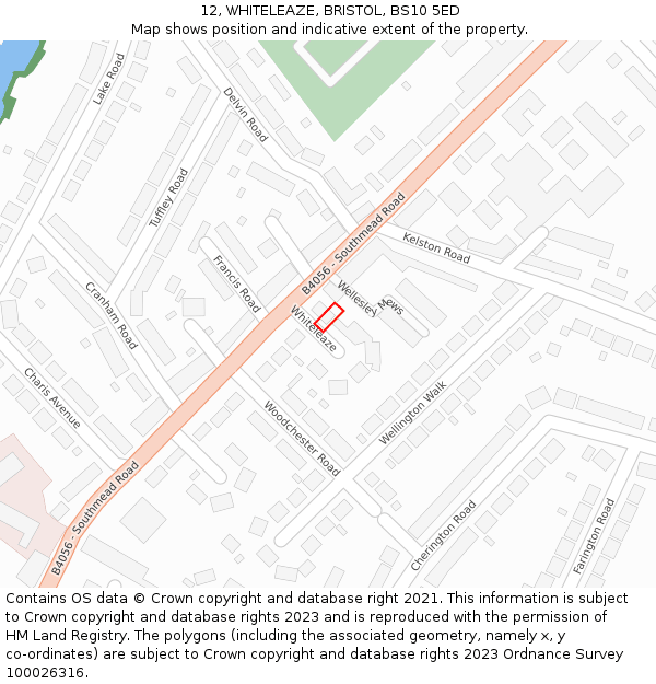 12, WHITELEAZE, BRISTOL, BS10 5ED: Location map and indicative extent of plot