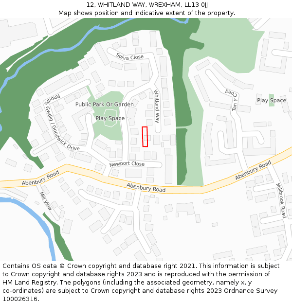 12, WHITLAND WAY, WREXHAM, LL13 0JJ: Location map and indicative extent of plot