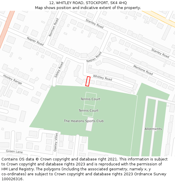 12, WHITLEY ROAD, STOCKPORT, SK4 4HQ: Location map and indicative extent of plot