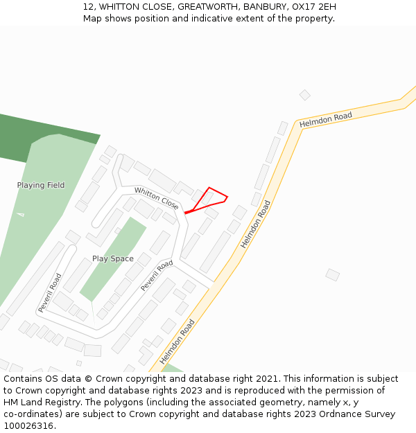 12, WHITTON CLOSE, GREATWORTH, BANBURY, OX17 2EH: Location map and indicative extent of plot