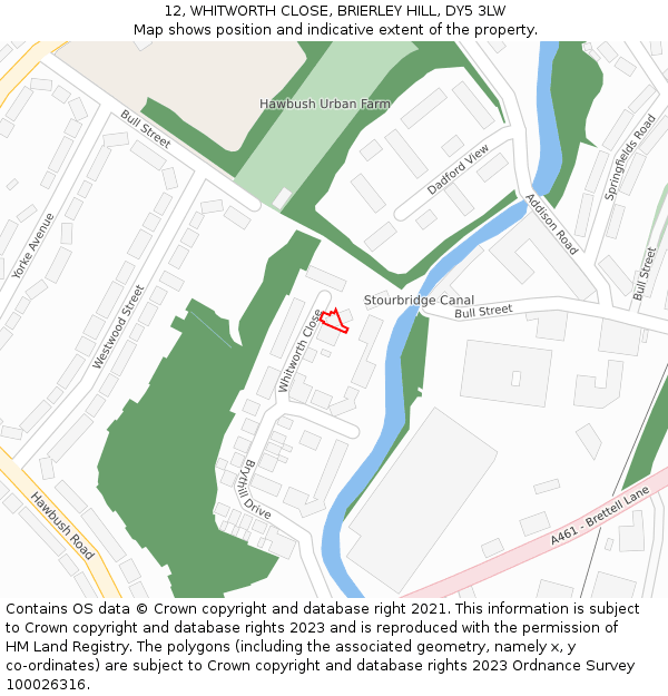 12, WHITWORTH CLOSE, BRIERLEY HILL, DY5 3LW: Location map and indicative extent of plot