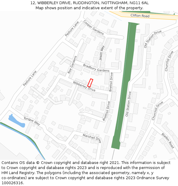 12, WIBBERLEY DRIVE, RUDDINGTON, NOTTINGHAM, NG11 6AL: Location map and indicative extent of plot