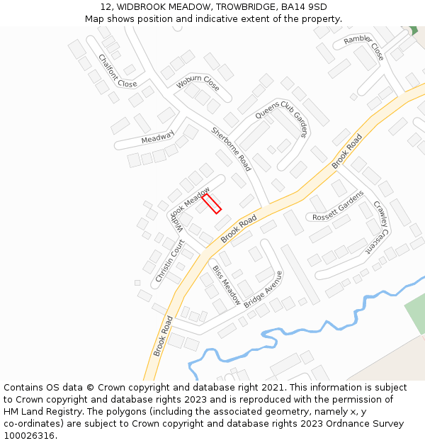 12, WIDBROOK MEADOW, TROWBRIDGE, BA14 9SD: Location map and indicative extent of plot