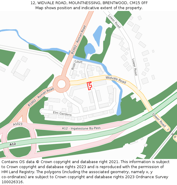 12, WIDVALE ROAD, MOUNTNESSING, BRENTWOOD, CM15 0FF: Location map and indicative extent of plot