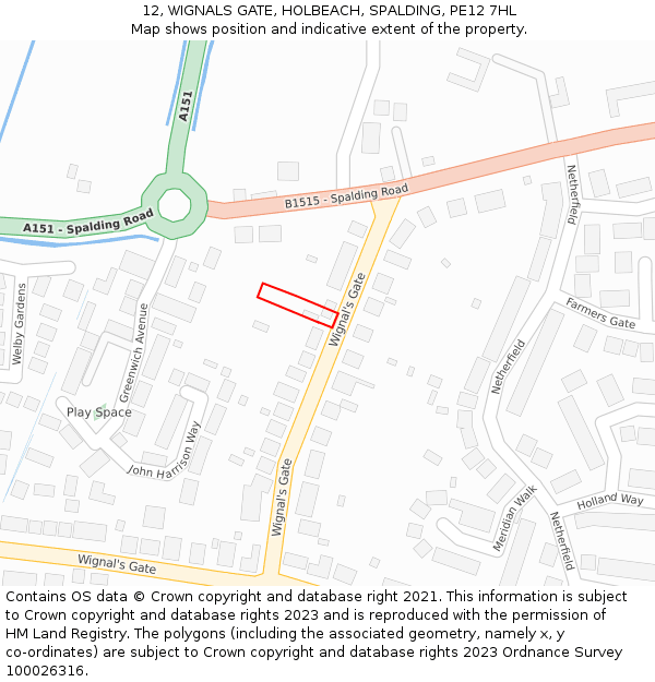 12, WIGNALS GATE, HOLBEACH, SPALDING, PE12 7HL: Location map and indicative extent of plot