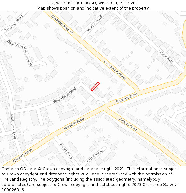 12, WILBERFORCE ROAD, WISBECH, PE13 2EU: Location map and indicative extent of plot