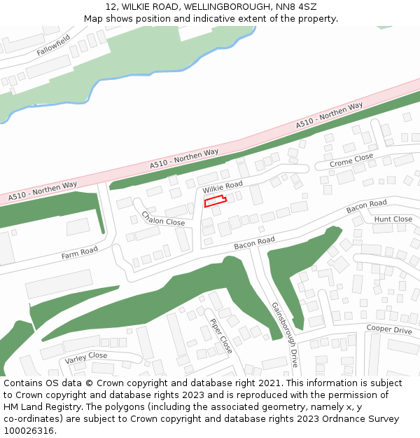 12, WILKIE ROAD, WELLINGBOROUGH, NN8 4SZ: Location map and indicative extent of plot