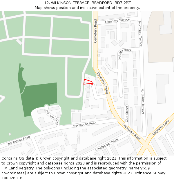12, WILKINSON TERRACE, BRADFORD, BD7 2PZ: Location map and indicative extent of plot