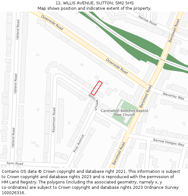 12, WILLIS AVENUE, SUTTON, SM2 5HS: Location map and indicative extent of plot