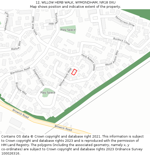 12, WILLOW HERB WALK, WYMONDHAM, NR18 0XU: Location map and indicative extent of plot