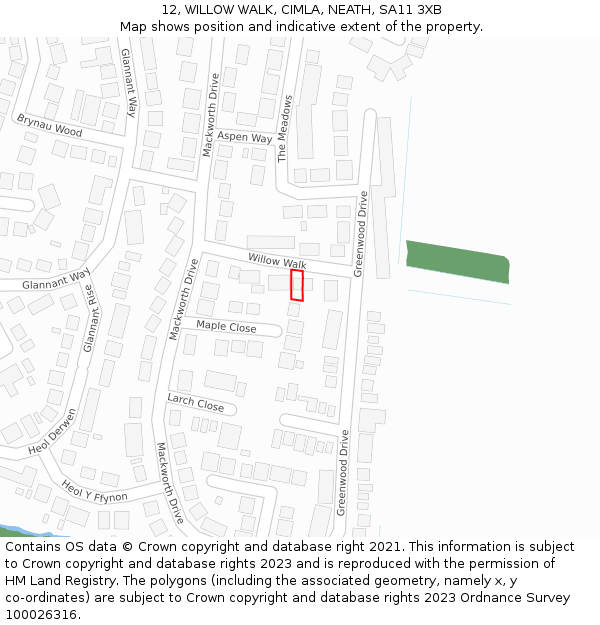 12, WILLOW WALK, CIMLA, NEATH, SA11 3XB: Location map and indicative extent of plot