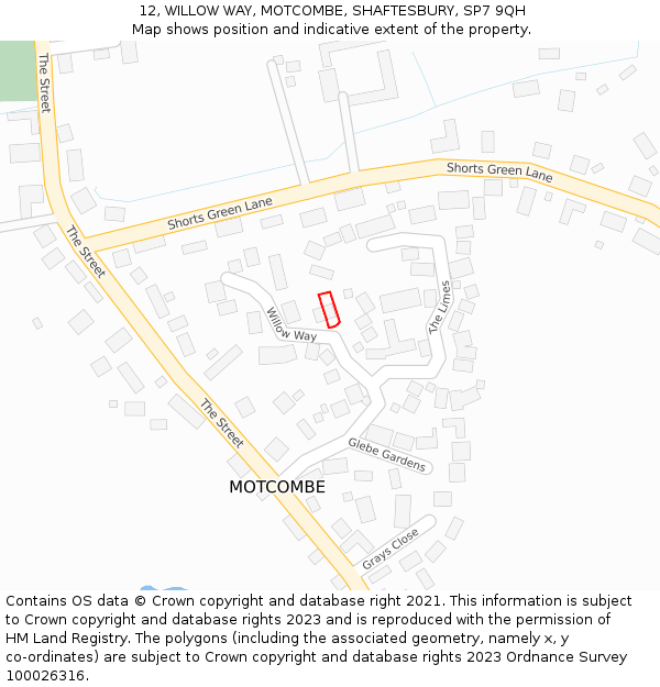 12, WILLOW WAY, MOTCOMBE, SHAFTESBURY, SP7 9QH: Location map and indicative extent of plot