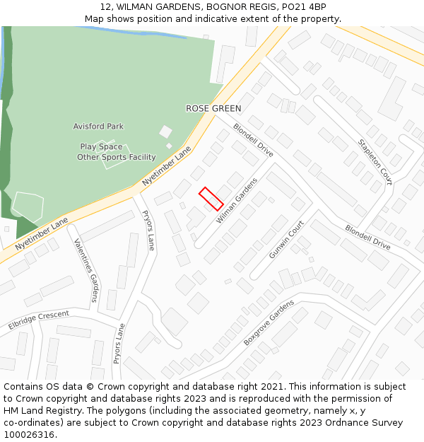 12, WILMAN GARDENS, BOGNOR REGIS, PO21 4BP: Location map and indicative extent of plot