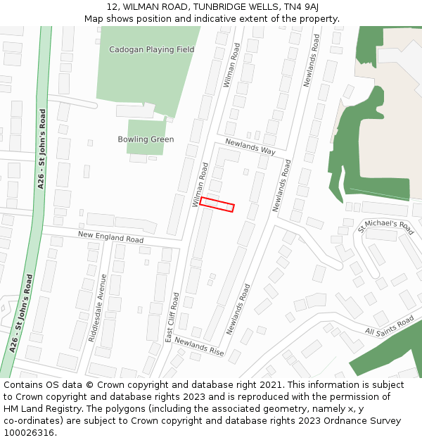 12, WILMAN ROAD, TUNBRIDGE WELLS, TN4 9AJ: Location map and indicative extent of plot