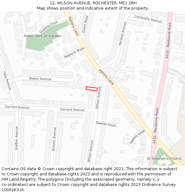 12, WILSON AVENUE, ROCHESTER, ME1 2RH: Location map and indicative extent of plot