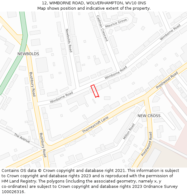 12, WIMBORNE ROAD, WOLVERHAMPTON, WV10 0NS: Location map and indicative extent of plot