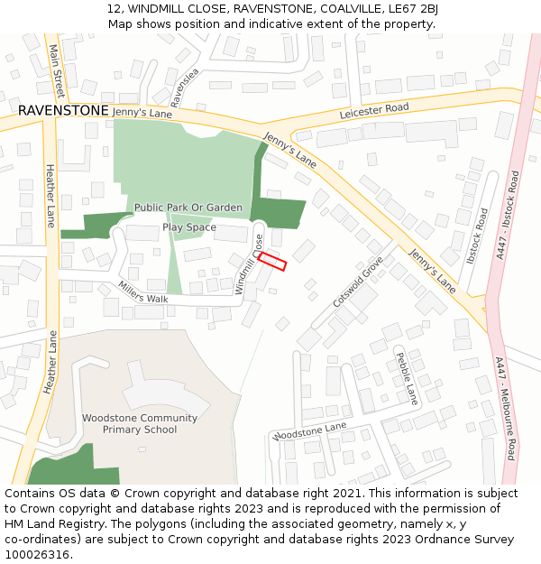 12, WINDMILL CLOSE, RAVENSTONE, COALVILLE, LE67 2BJ: Location map and indicative extent of plot