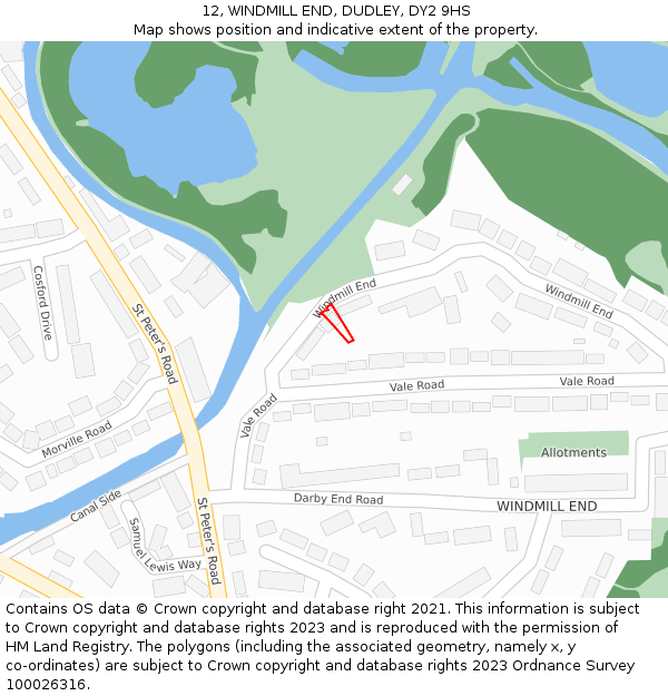 12, WINDMILL END, DUDLEY, DY2 9HS: Location map and indicative extent of plot