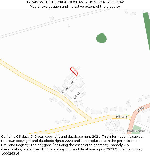 12, WINDMILL HILL, GREAT BIRCHAM, KING'S LYNN, PE31 6SW: Location map and indicative extent of plot