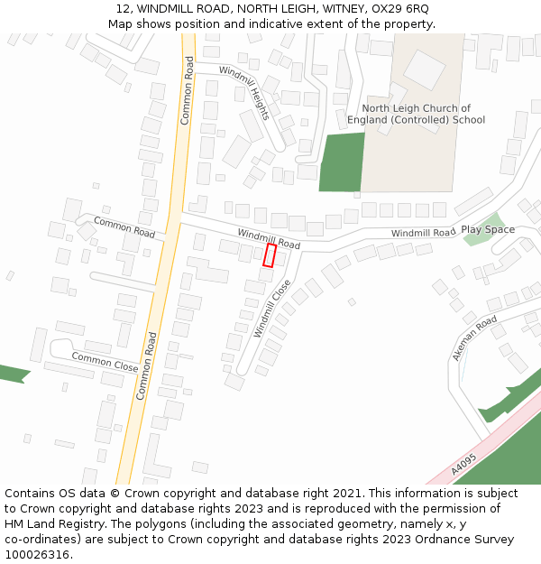 12, WINDMILL ROAD, NORTH LEIGH, WITNEY, OX29 6RQ: Location map and indicative extent of plot