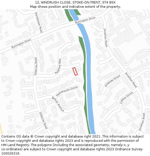 12, WINDRUSH CLOSE, STOKE-ON-TRENT, ST4 8SX: Location map and indicative extent of plot