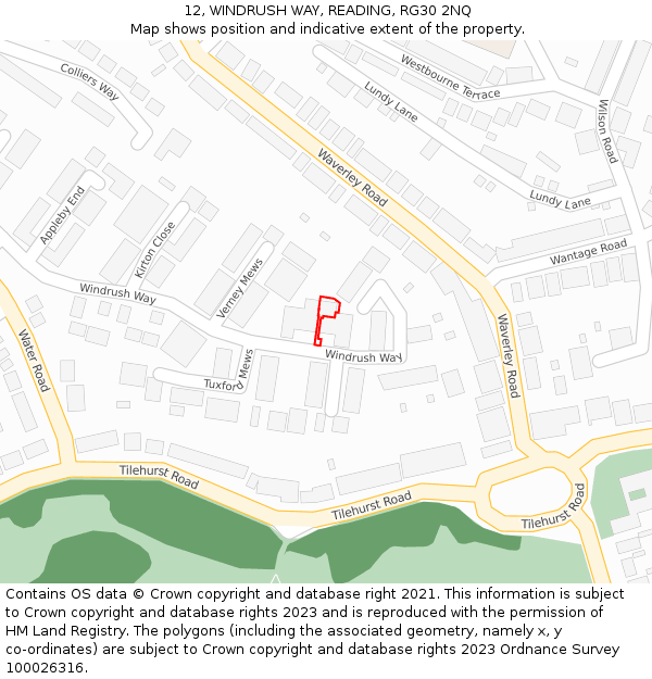 12, WINDRUSH WAY, READING, RG30 2NQ: Location map and indicative extent of plot