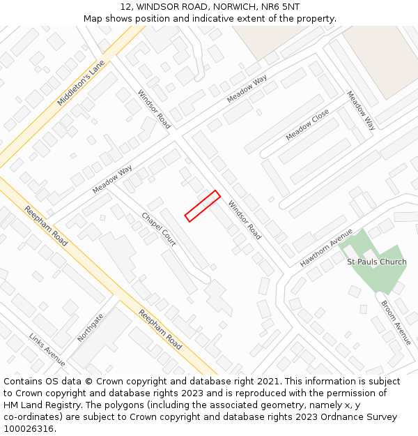 12, WINDSOR ROAD, NORWICH, NR6 5NT: Location map and indicative extent of plot