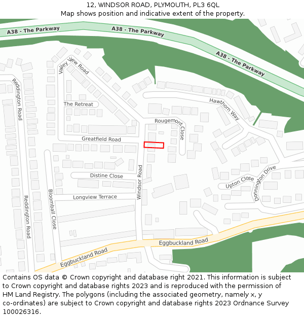 12, WINDSOR ROAD, PLYMOUTH, PL3 6QL: Location map and indicative extent of plot