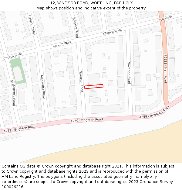 12, WINDSOR ROAD, WORTHING, BN11 2LX: Location map and indicative extent of plot