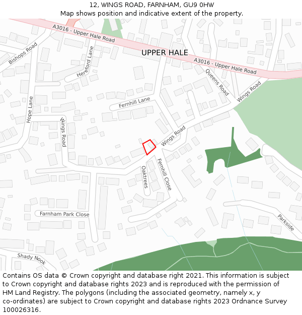 12, WINGS ROAD, FARNHAM, GU9 0HW: Location map and indicative extent of plot