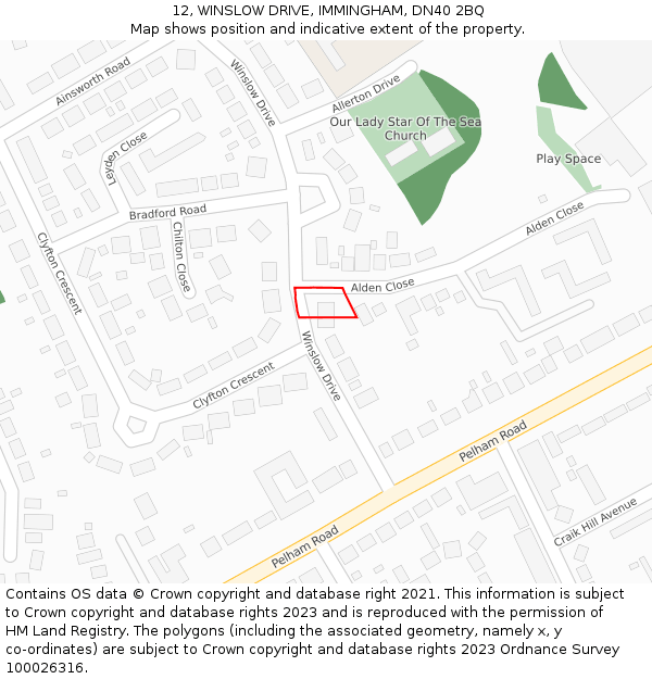 12, WINSLOW DRIVE, IMMINGHAM, DN40 2BQ: Location map and indicative extent of plot