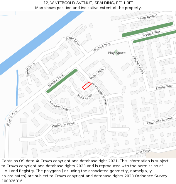 12, WINTERGOLD AVENUE, SPALDING, PE11 3FT: Location map and indicative extent of plot