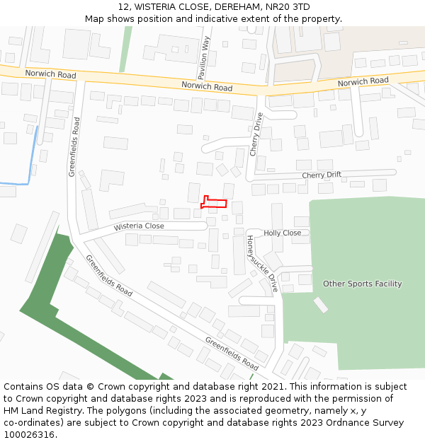 12, WISTERIA CLOSE, DEREHAM, NR20 3TD: Location map and indicative extent of plot