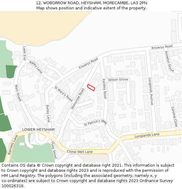 12, WOBORROW ROAD, HEYSHAM, MORECAMBE, LA3 2PN: Location map and indicative extent of plot