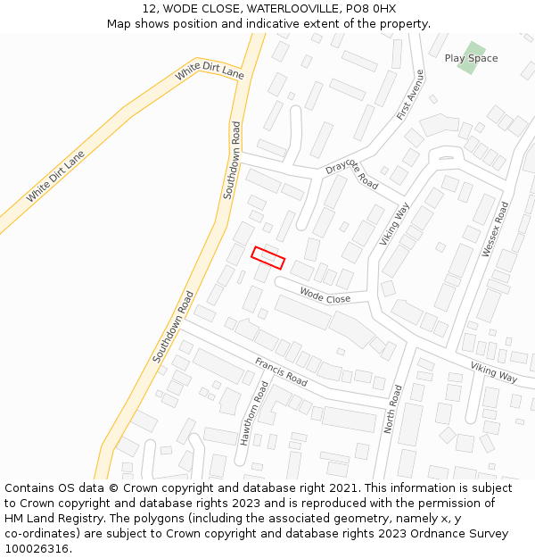 12, WODE CLOSE, WATERLOOVILLE, PO8 0HX: Location map and indicative extent of plot