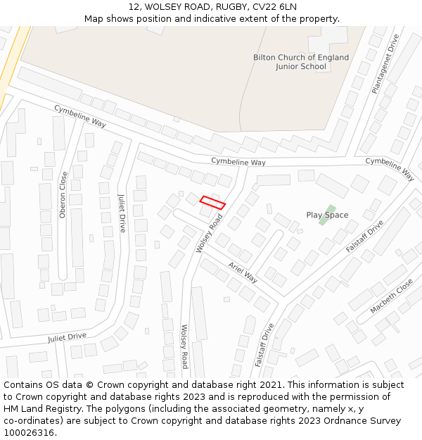 12, WOLSEY ROAD, RUGBY, CV22 6LN: Location map and indicative extent of plot