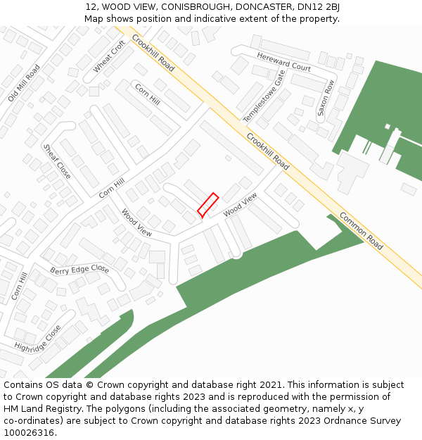 12, WOOD VIEW, CONISBROUGH, DONCASTER, DN12 2BJ: Location map and indicative extent of plot