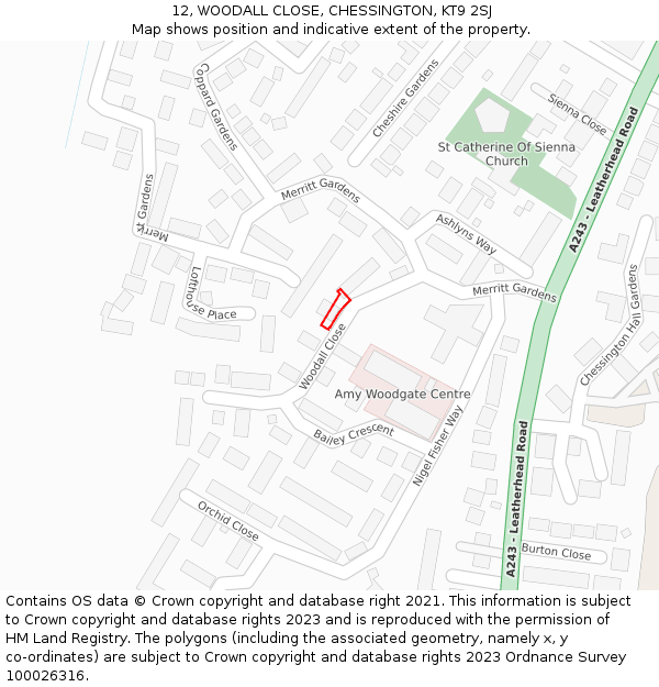 12, WOODALL CLOSE, CHESSINGTON, KT9 2SJ: Location map and indicative extent of plot