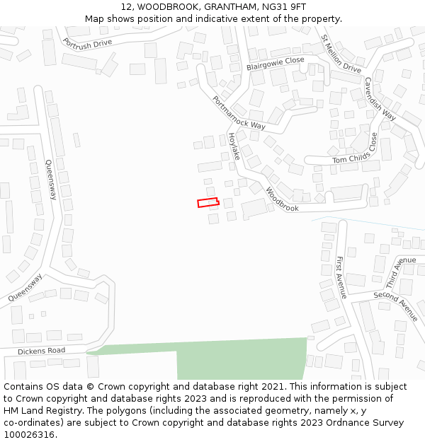 12, WOODBROOK, GRANTHAM, NG31 9FT: Location map and indicative extent of plot