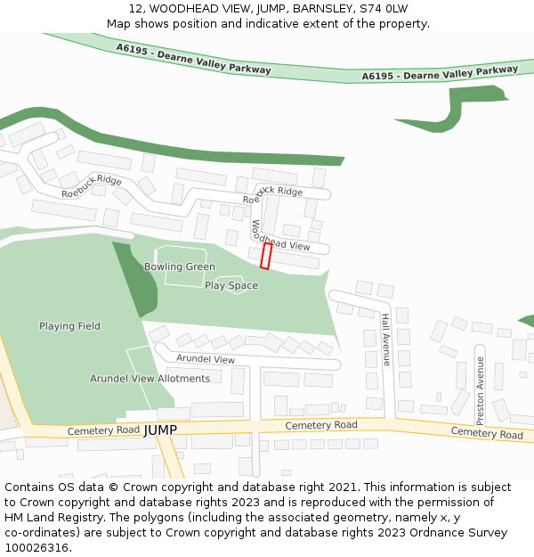 12, WOODHEAD VIEW, JUMP, BARNSLEY, S74 0LW: Location map and indicative extent of plot