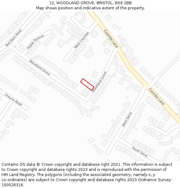 12, WOODLAND GROVE, BRISTOL, BS9 2BB: Location map and indicative extent of plot