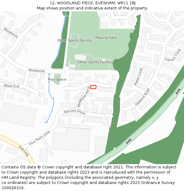 12, WOODLAND PIECE, EVESHAM, WR11 1BJ: Location map and indicative extent of plot