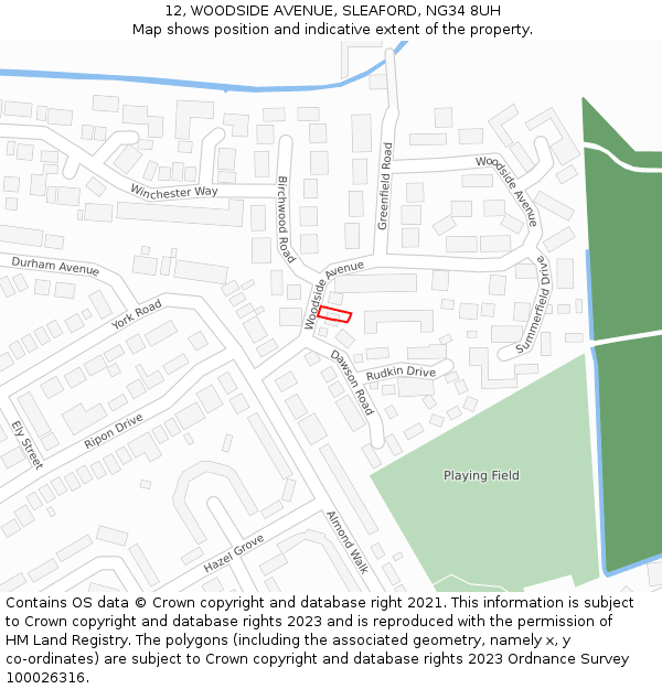 12, WOODSIDE AVENUE, SLEAFORD, NG34 8UH: Location map and indicative extent of plot