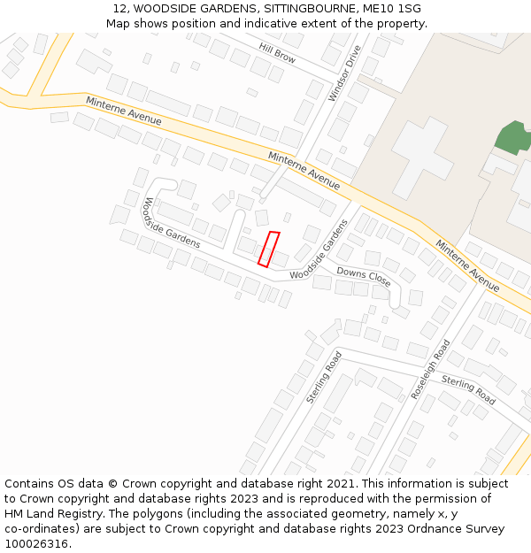 12, WOODSIDE GARDENS, SITTINGBOURNE, ME10 1SG: Location map and indicative extent of plot