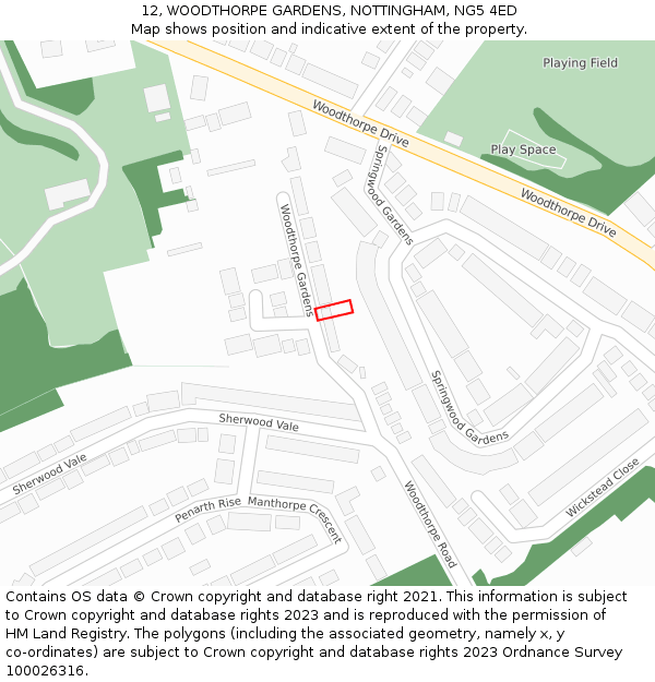 12, WOODTHORPE GARDENS, NOTTINGHAM, NG5 4ED: Location map and indicative extent of plot