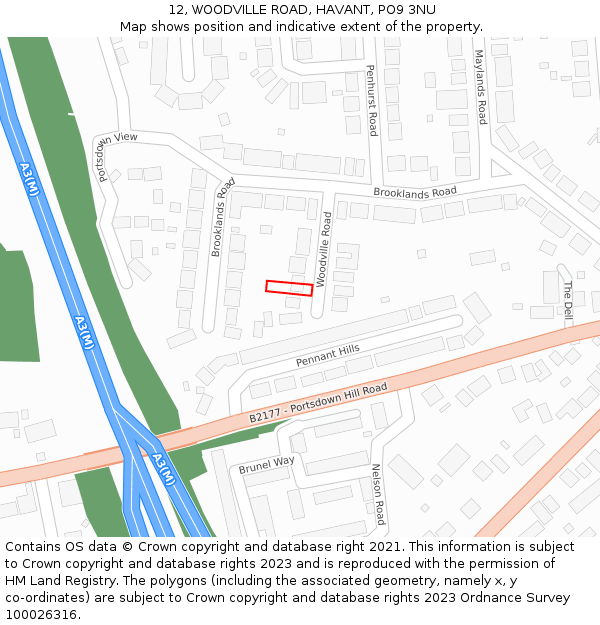 12, WOODVILLE ROAD, HAVANT, PO9 3NU: Location map and indicative extent of plot