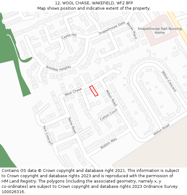 12, WOOL CHASE, WAKEFIELD, WF2 8FP: Location map and indicative extent of plot