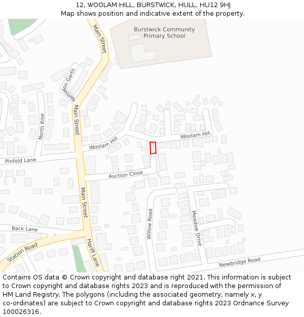 12, WOOLAM HILL, BURSTWICK, HULL, HU12 9HJ: Location map and indicative extent of plot