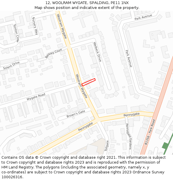 12, WOOLRAM WYGATE, SPALDING, PE11 1NX: Location map and indicative extent of plot